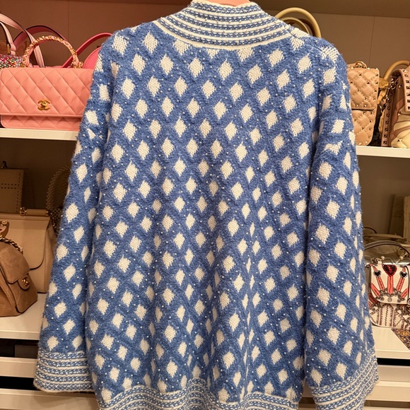 NWT Vita Grace Blue and White Patterned Women’s Cardigan Sweater - Picture 6 of 6